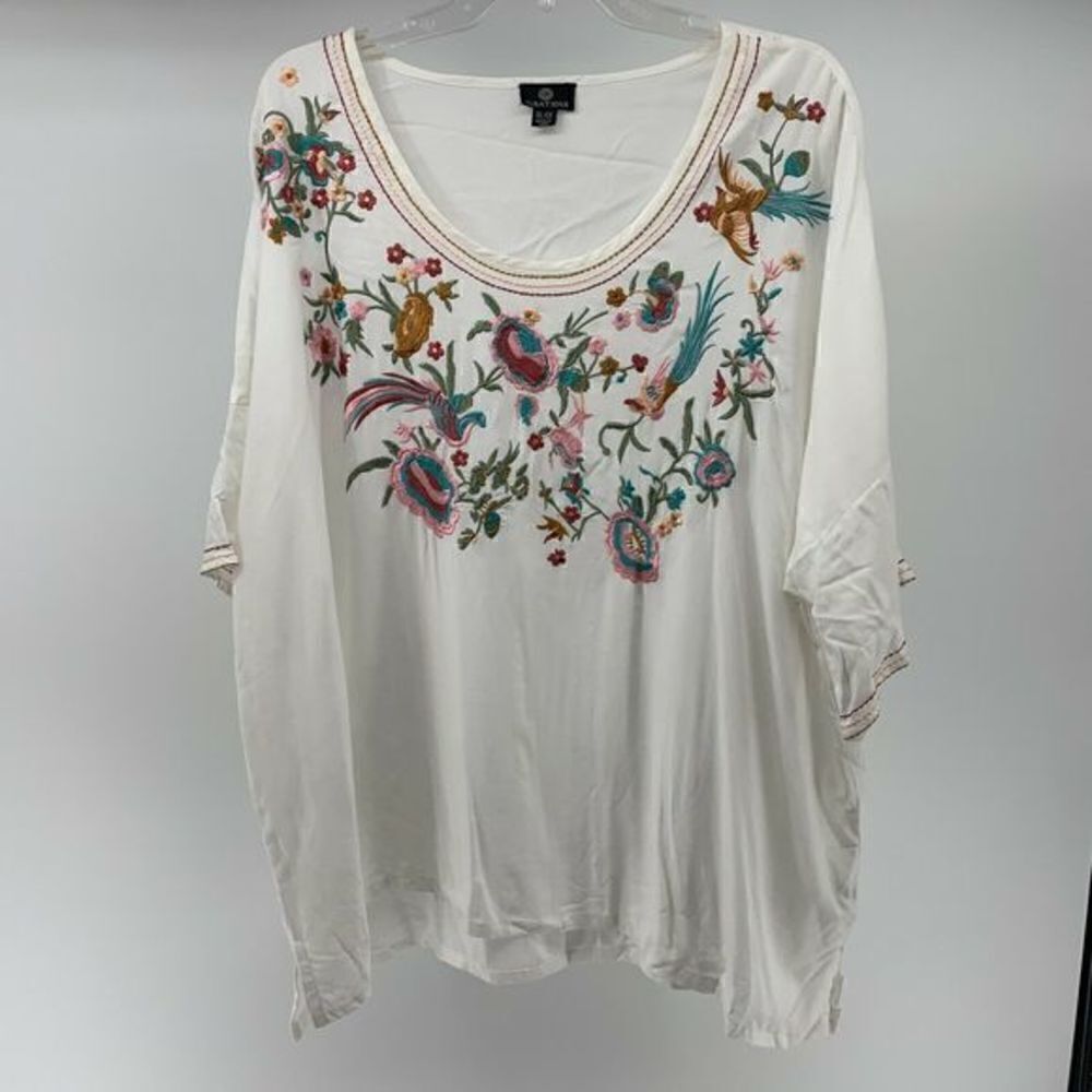 White Colorful Embroidered Short Sleeve Blouse